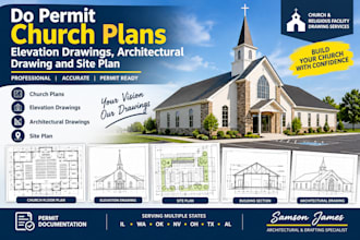 do permit church plans, elevation drawing, architectural drawing and site plans