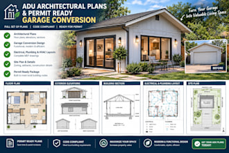 draw adu architectural plans and permit ready garage conversion