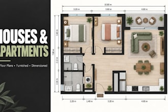 draw house, apartment 2d floor plans with furniture layouts and space planning