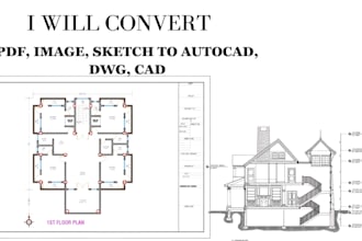 convert images, pdf, or sketches to autocad dwg dxf 2d drawings