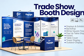 custom trade show booth design, exhibition stand, backdrop, print ready graphics