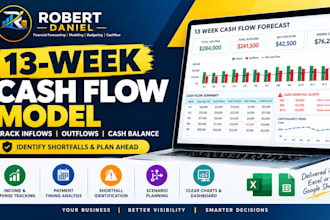 build a 13 week cash flow model with inflows outflows and cash shortfall report