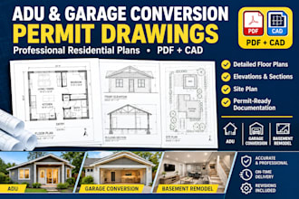 draw adu garage conversion and basement remodel permit plans