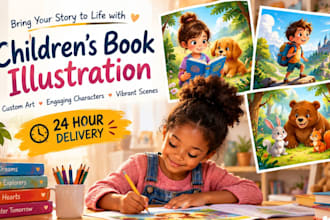 create children book illustration and kids book art in 24 hours, kids story book