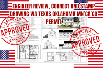 be engineer review, correct and stamp drawing wa texas oklahoma mn ca co permit