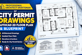 do architect draftsman of city permit drawings, autocad 2d floor plan, blueprint