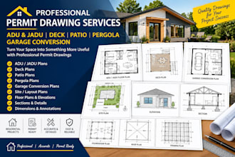do permit adu and jadu drawing, deck plan, patio, pergola and garage conversions