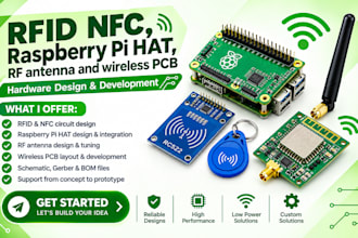 design rfid nfc, raspberry pi hat, rf antenna and wireless pcb hardware