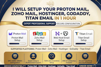 setup your proton mail, zoho maill, hostinger godaddy, titan email in 1 hour