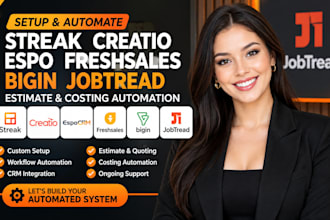 setup streak creatio espo freshsales bigin jobtread estimate costing automation