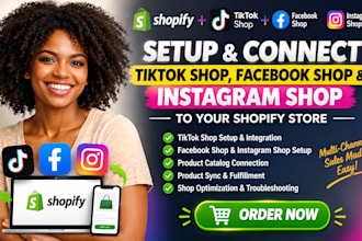 setup and connect tiktok shop, facebook shop and instagram shop to shopify store