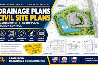 do drainage plans, civil site plans, fl stormwater and tx bmp plans erosion