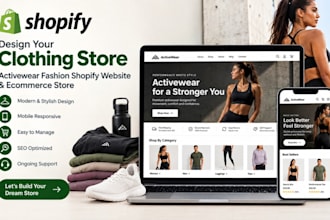 design shopify clothing store, activewear fashion shopify website and ecommerce