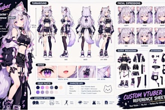 create vtuber character reference sheet, anime model sheet and expressions