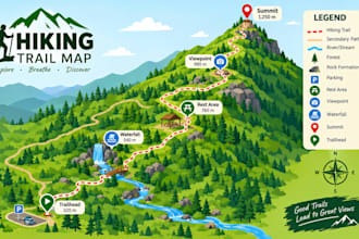 illustrated mountain hiking trail map