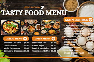 design food menu, restaurant menu,food flyer and digital food menu in canva