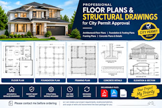 design floor plan, structural foundation and framing concrete for city permit