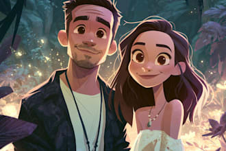 create magical couple portraits in disney or pixar style