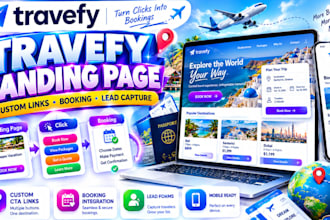 design a travefy landing page with custom links and booking integration