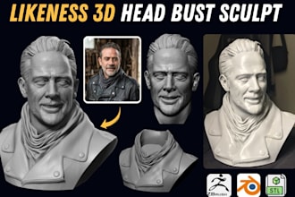 sculpt realistic 3d head bust face likeness stl model from photo for 3d printing