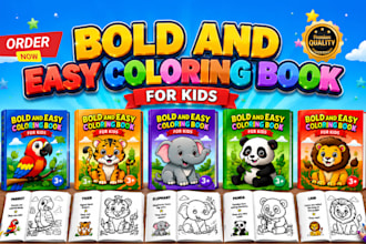 design bold and easy coloring book, puzzle book, tracing book, workbook for kids