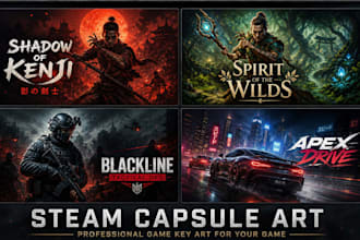 design steam capsule art, steam store page, steam cover, game banner and