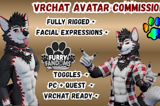 create custom furry vrchat avatar, 3d furry model, vrc avatar for pc and quest