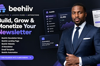 setup beehiiv newsletter, beehiiv landing page, beehiiv website and automation