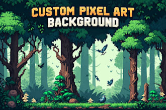 create pixel art background, game landscape, scenery and environment