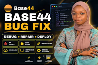 fix base44 bug, debugging, integration, base44 authentication, deployment in 1hr