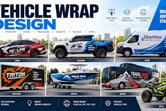 design a custom vehicle wrap, cars, pickups, trailers, vans, boats, bus, atvs