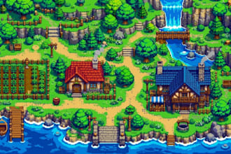 create topdown pixel art tileset map character sprite sheet rpg maker game asset