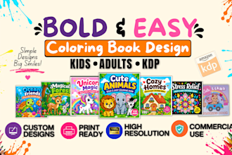 create bold and easy kids coloring book pages line art adult kdp coloring book