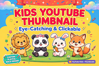 design eye catching kids youtube thumbnail in cartoon style