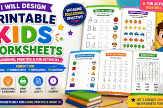 design printable kids worksheets for learning, practice