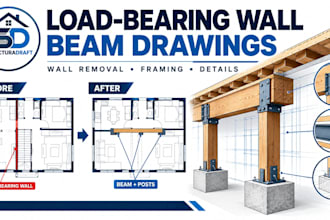 create load bearing wall removal, beam and structural framing drawing