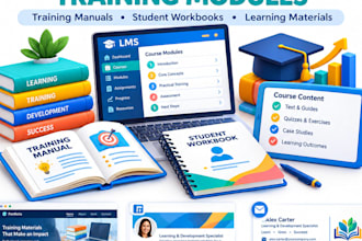 write lms course content, training modules and structured student workbooks