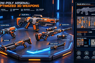 create optimized low poly character models 3d game assets, weapons, and vehicles