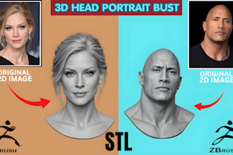 sculpt 2d photo to 3d realistic head bust model obj 3mf stl for 3d printing