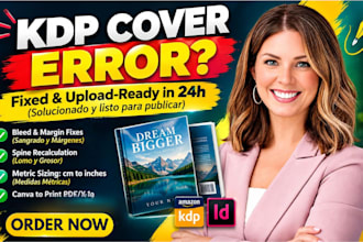 fix amazon KDP cover rejected errors, bleed, spine and metric sizes