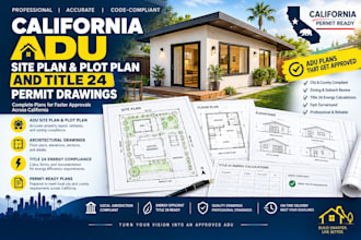 design california adu site plan, parking layout, plot plan, title24 permit plan