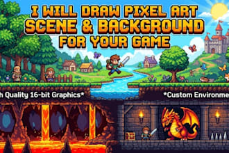 draw pixel art scene and background for your game