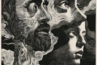 draw high quality linocut illustration