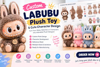 create custom labubu plush toy and cute character design