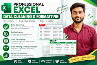 do microsoft excel data cleaning, formulas and data analysis