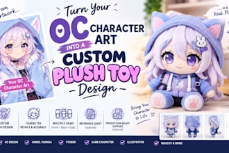 turn your oc character art into a custom plush toy design
