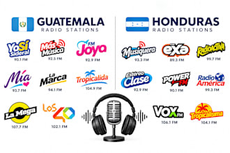 airplay your music or ads on guatemala and   honduras radios