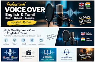 record a professional tamil or indian english voice over