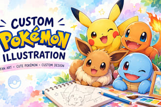 create custom pokemon illustration, pokemon fan art and cute pokemon art