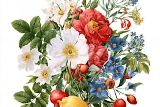 create botanical illustration of flowers,